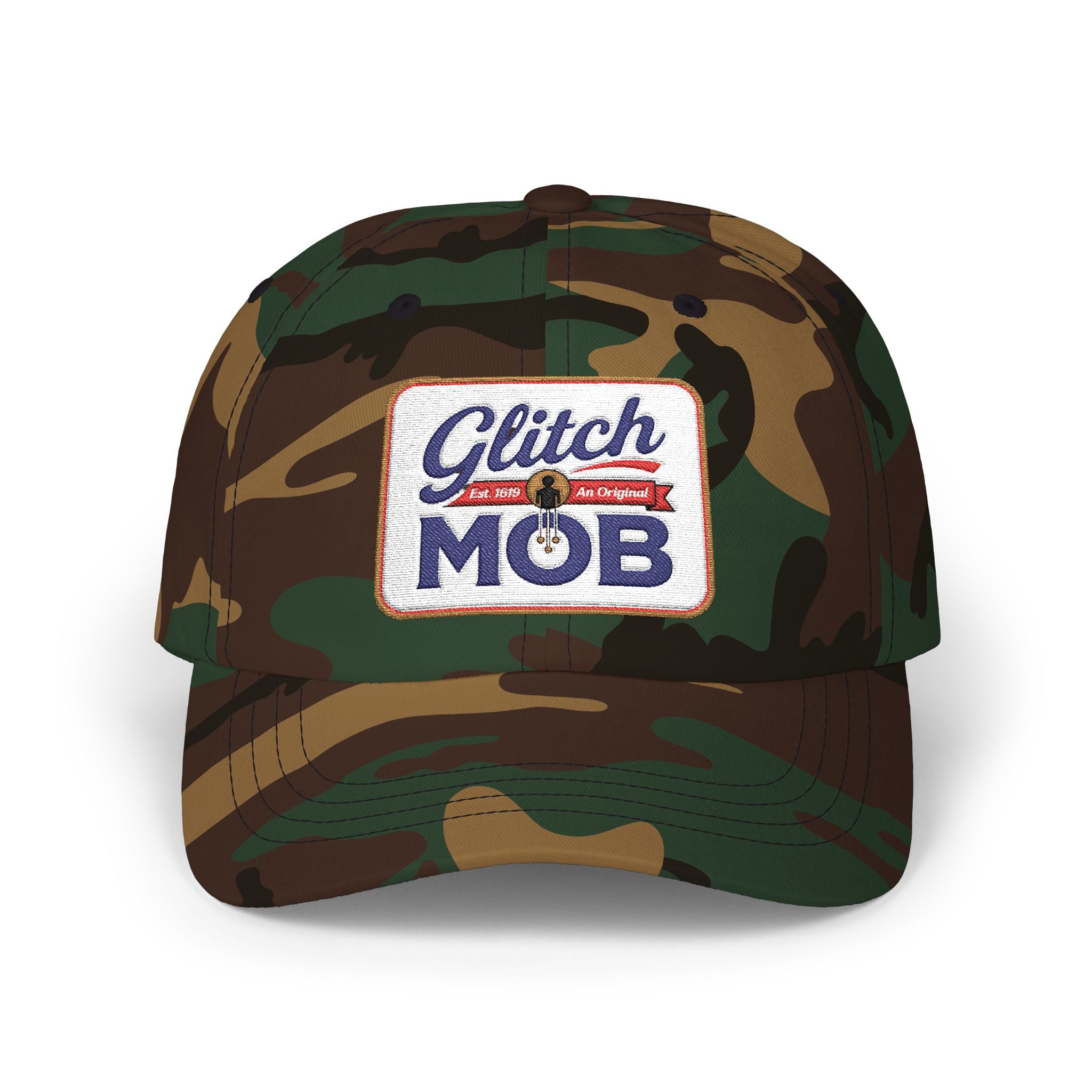 Glitch Mob Embroidered Classic Dad Cap — White Logo Baseball Hat