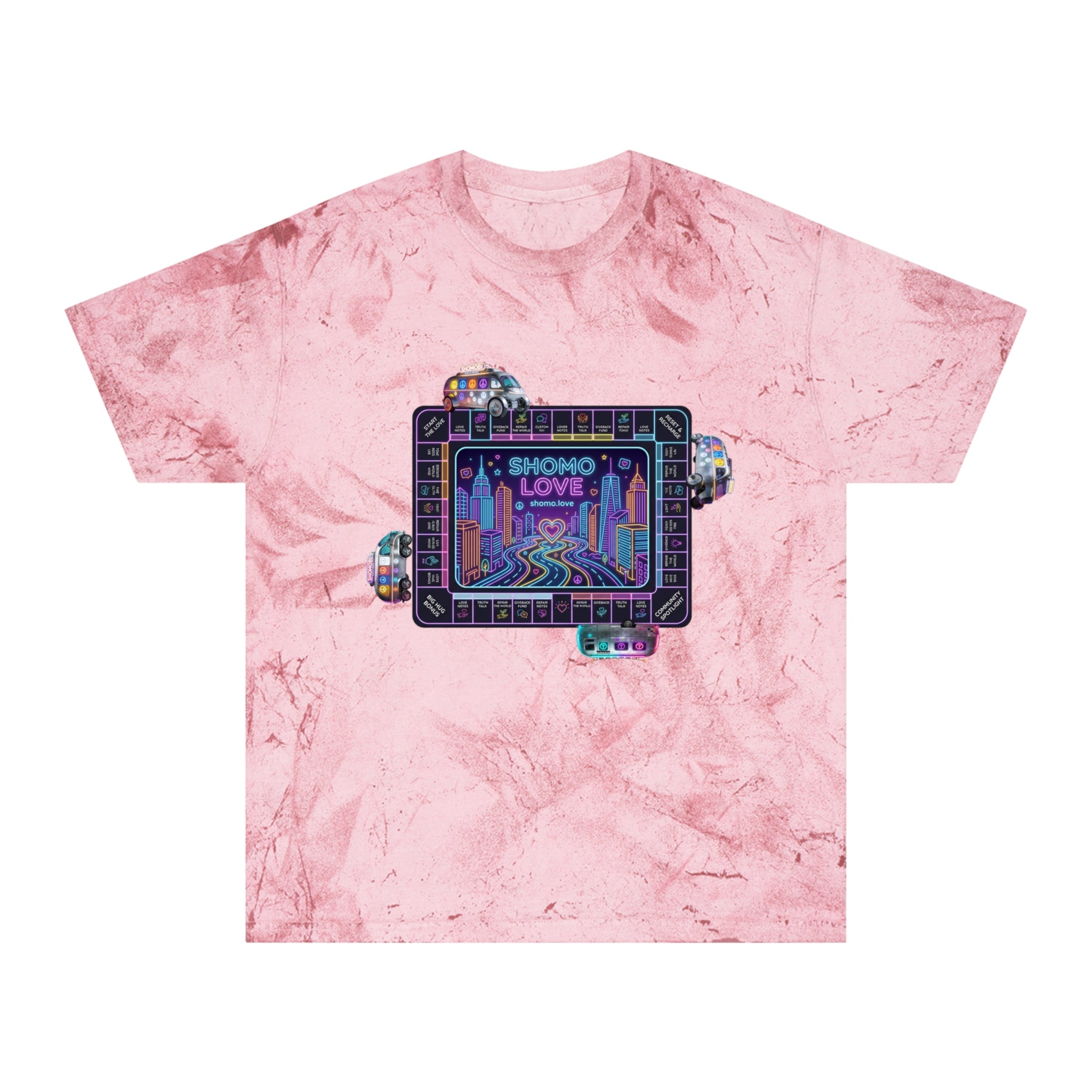SHOMO.LOVE' Tie-Dyed Graphic Tee — Retro Pastel Logo T-Shirt