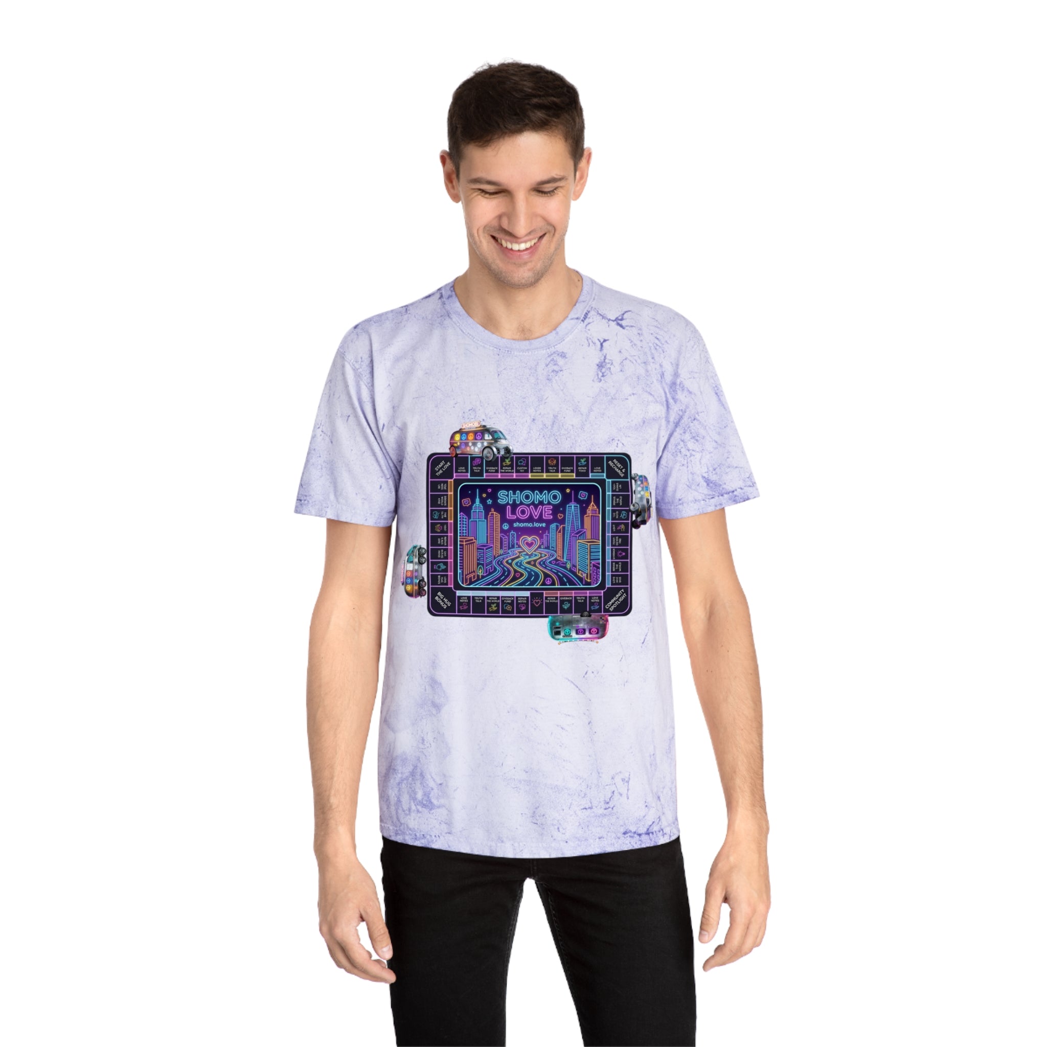 SHOMO.LOVE' Tie-Dyed Graphic Tee — Retro Pastel Logo T-Shirt