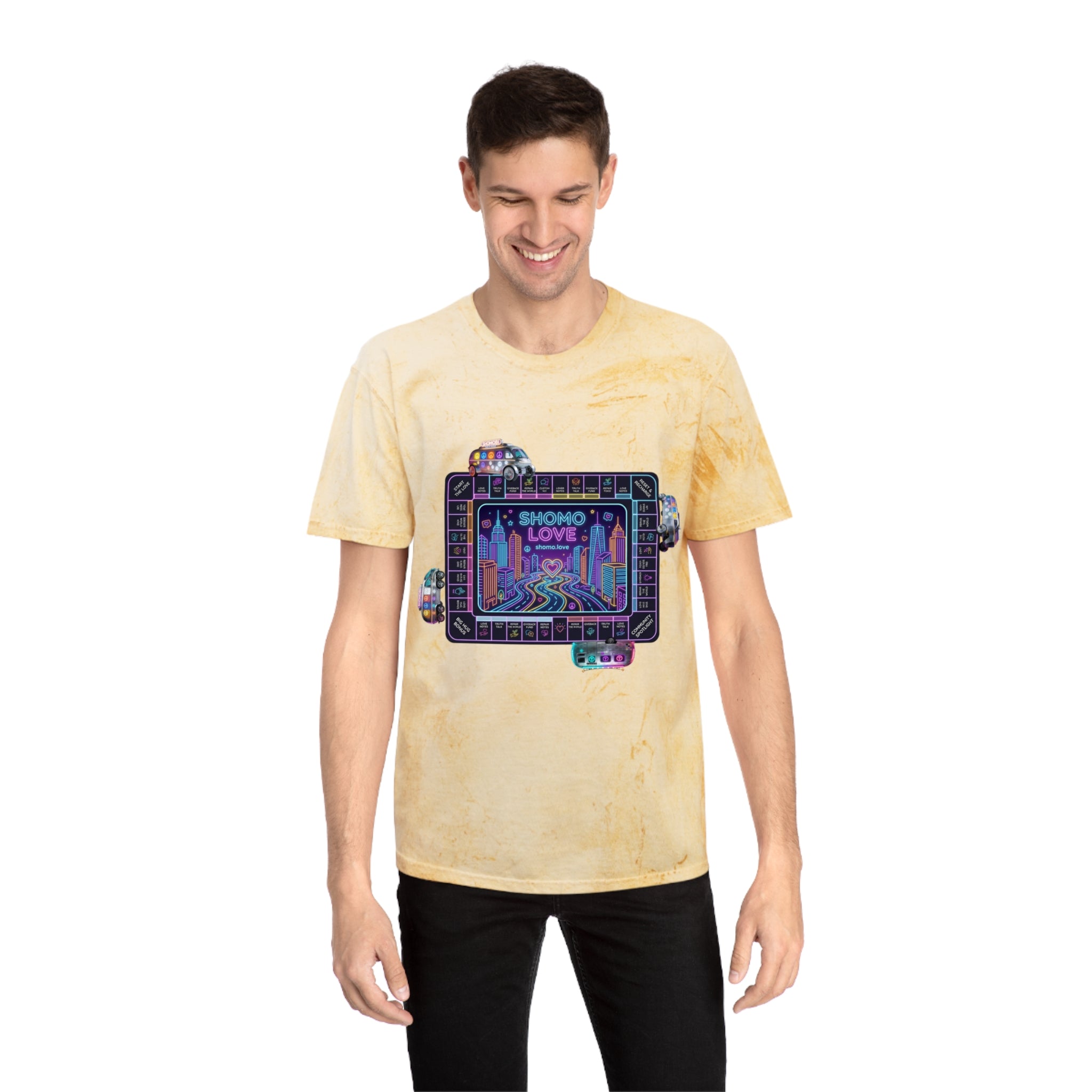 SHOMO.LOVE' Tie-Dyed Graphic Tee — Retro Pastel Logo T-Shirt