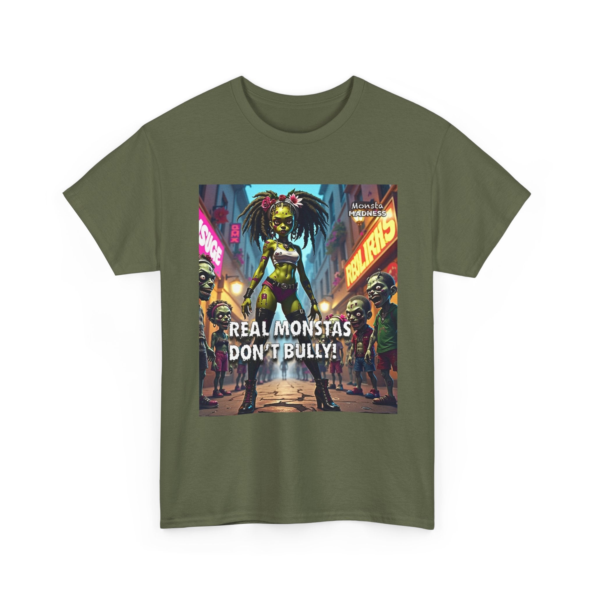Monsta Madness Real Monstas Dont Bully Unisex Heavy Cotton Tee