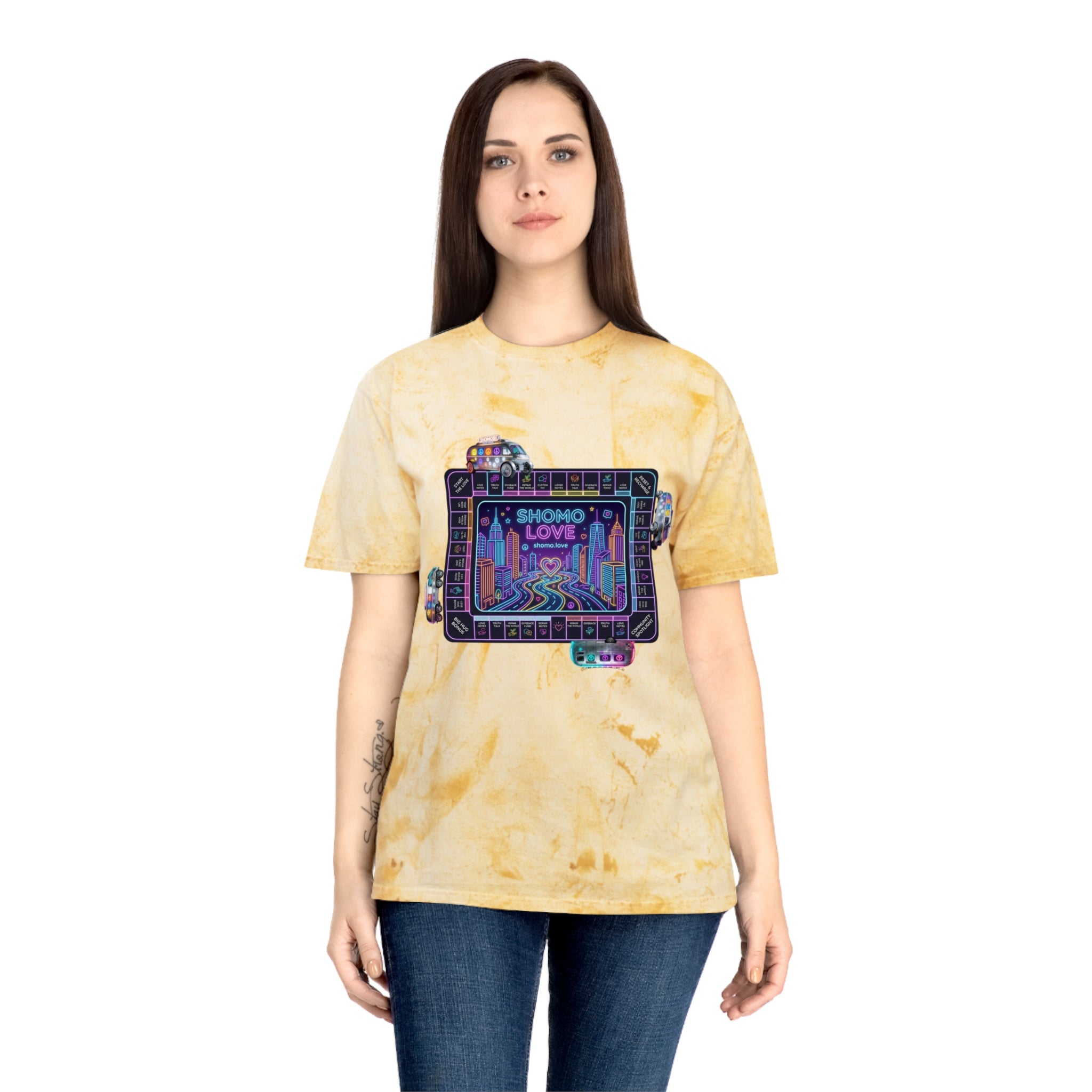 SHOMO.LOVE' Tie-Dyed Graphic Tee — Retro Pastel Logo T-Shirt