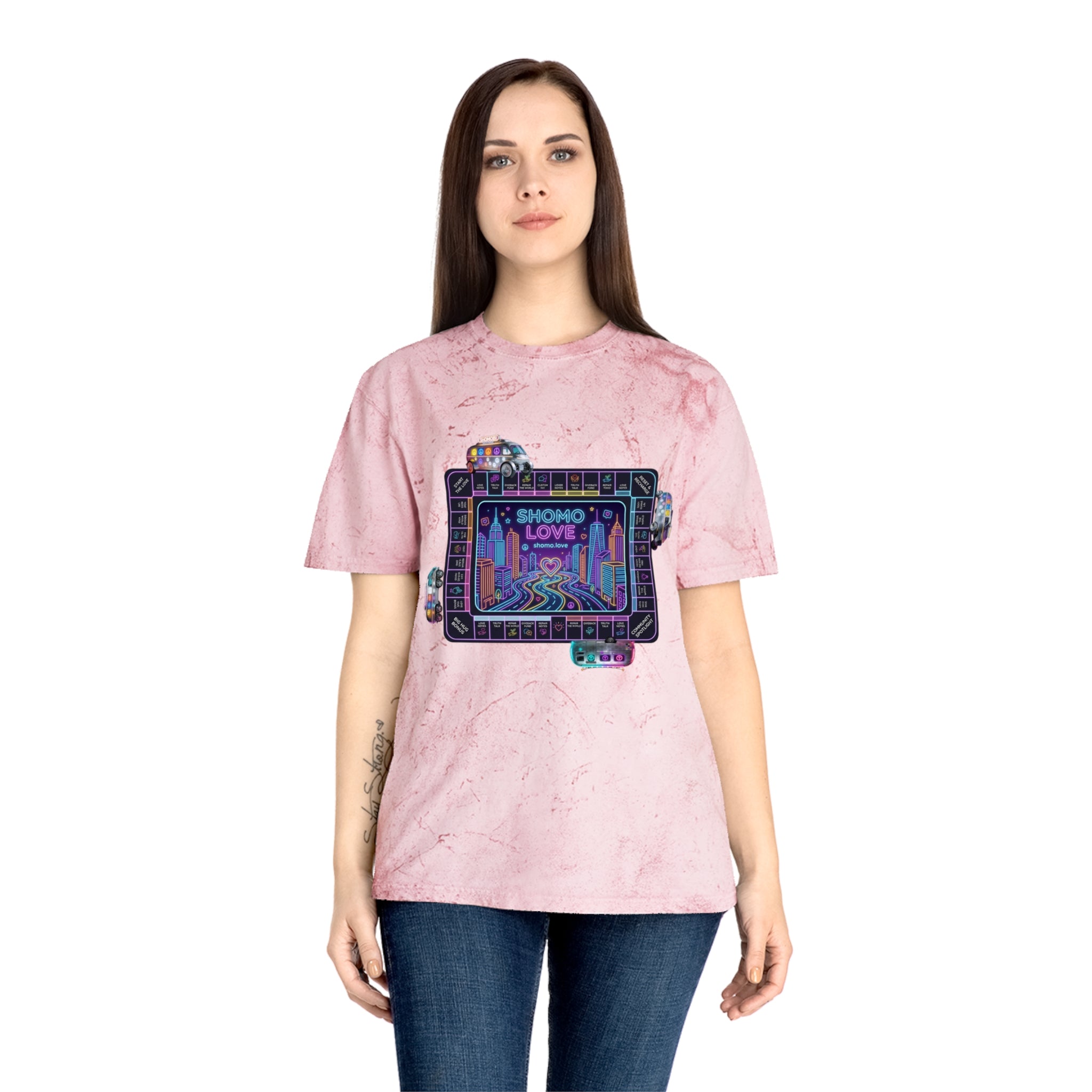 SHOMO.LOVE' Tie-Dyed Graphic Tee — Retro Pastel Logo T-Shirt